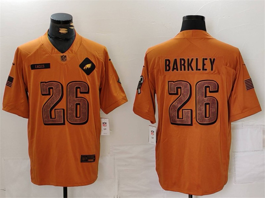 Men's Brown Philadelphia Eagles #26 Saquon Barkley 2023 Salute To Service Limited Stitched Football Jersey